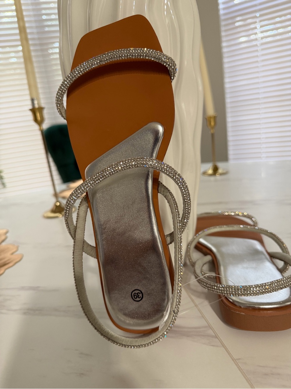 Silver Crystal Strap Women's Sandals